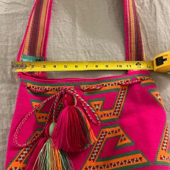 Pink and Orange Crossbody Bag with Geometric Patterns - Picture 11 of 12